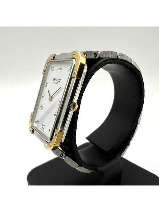 Hermes Croajour Watch with Extra Frames Quartz SS Silver Gold Vintage